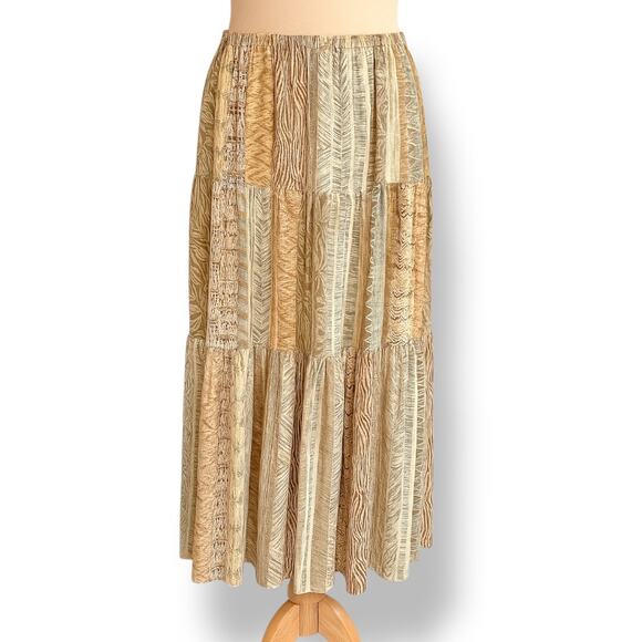 Vintage Napa Valley Maxi Skirt Earth Tone Cream Abstract Crinkle Petite Large - Picture 1 of 10